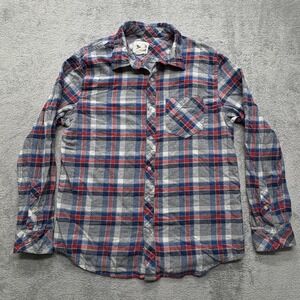 Univibe Shirt Mens XL Blue Red Gray Plaid Button Down Long Sleeve Flannel Pocket
